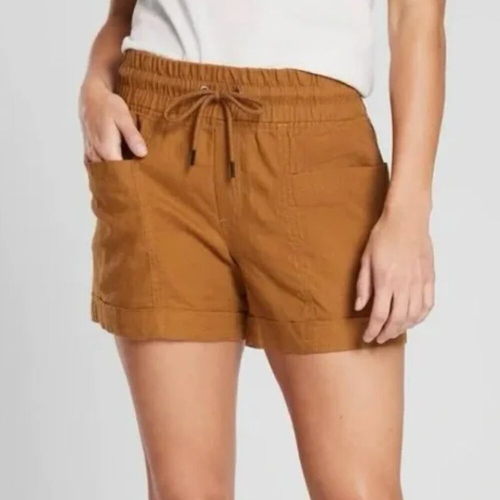 Athleta Cabo Linen Short 4" Women's Size 0 Brown Orange Pull On Tie Waist